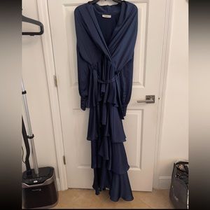Hijabi friendly modest navy blue satin dress! Perfect for Eid!